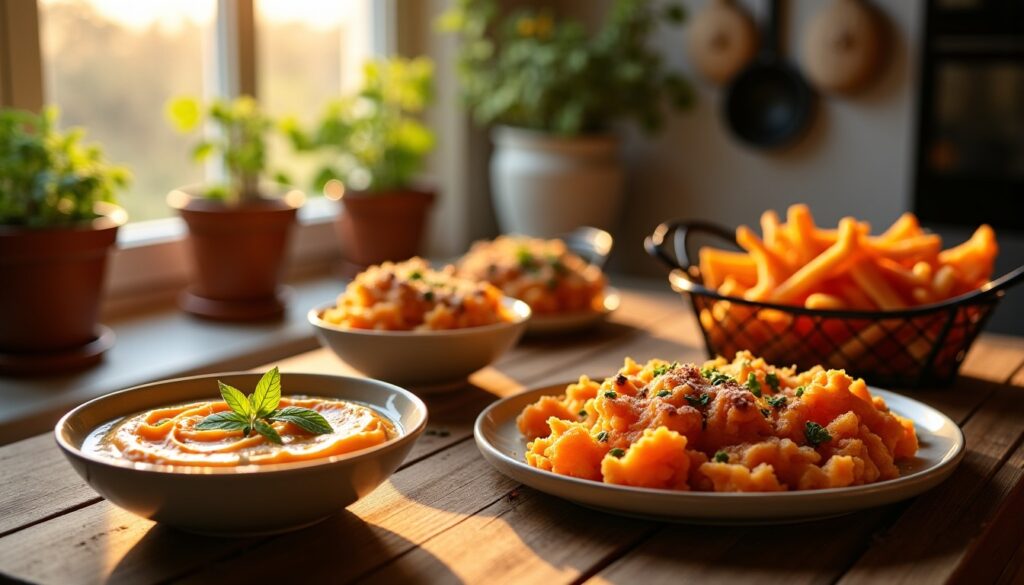 Découvrez des recettes savoureuses à base de patate douce : purée onctueuse, gratin croustillant, frites dorées et bien d'autres délices à essayer !