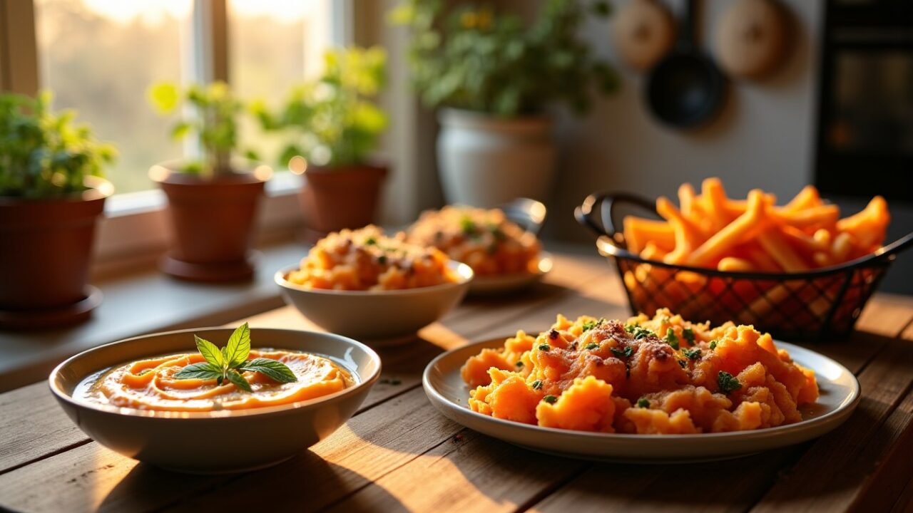 Découvrez des recettes savoureuses à base de patate douce : purée onctueuse, gratin croustillant, frites dorées et bien d&rsquo;autres délices à essayer !