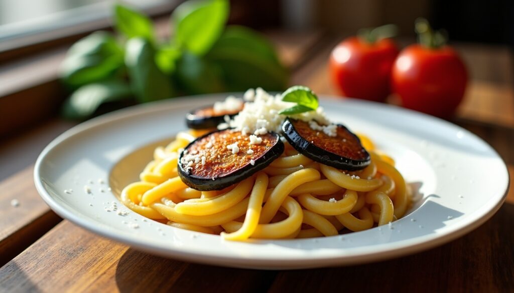 Casarecce alla Norma : délices siciliens aux aubergines rôties et ricotta salée