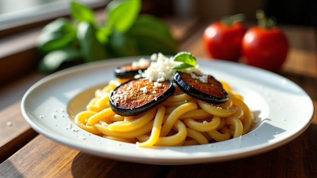 Casarecce alla Norma : délices siciliens aux aubergines rôties et ricotta salée
