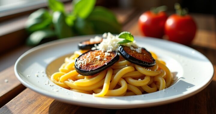 Casarecce alla Norma : délices siciliens aux aubergines rôties et ricotta salée
